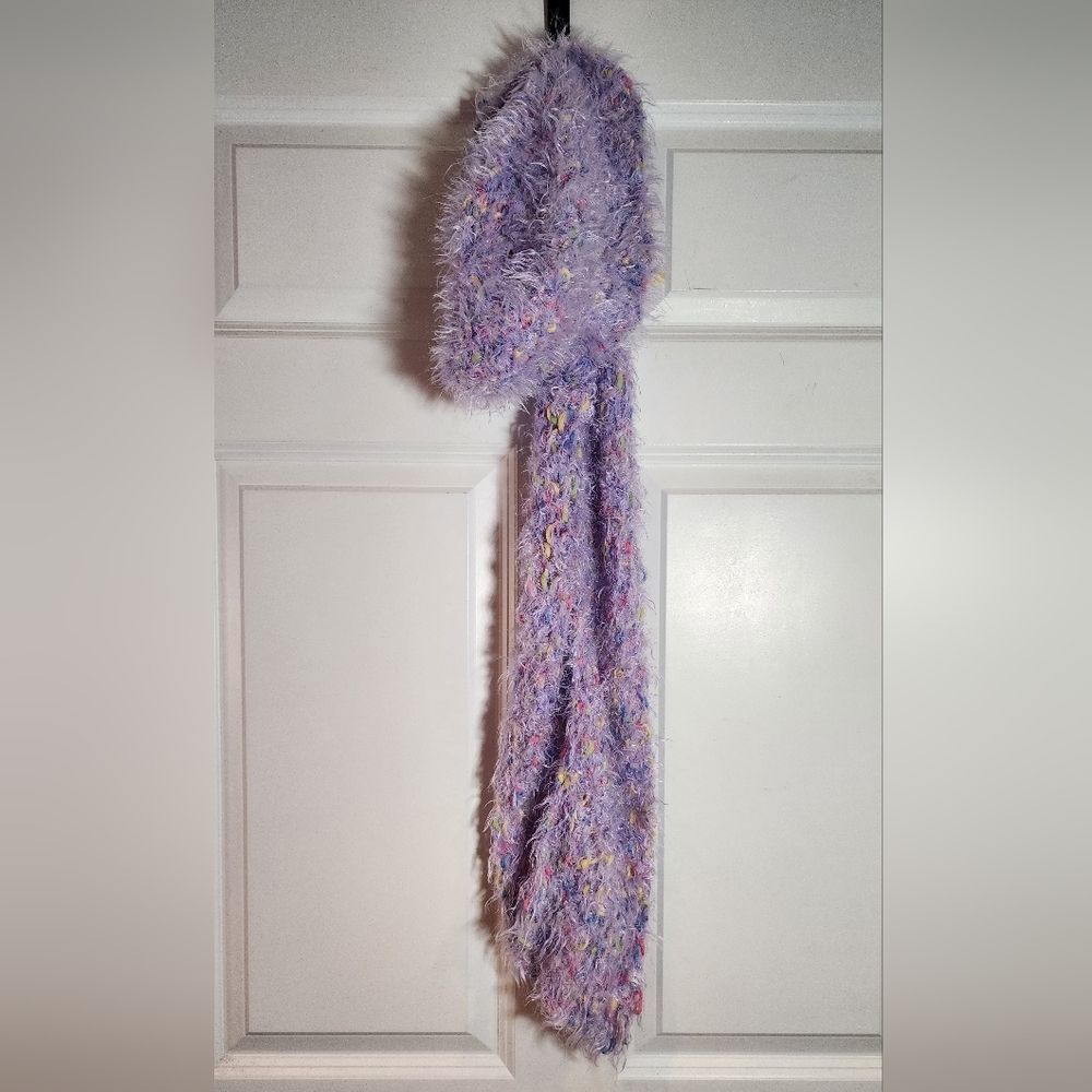 Purple Colorful Super Soft Fuzzy Women's Scarf and Hat Set